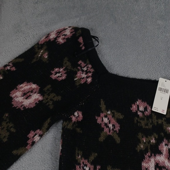Anthropologie Top Womens Medium Black Floral Puff Sleeve‎ Romantic Cottagecore - Picture 2 of 10